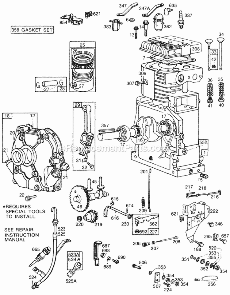 CylinderCrankcaseControls Diagram and Parts List for 195431-0210-04  Briggs and Stratton Engine